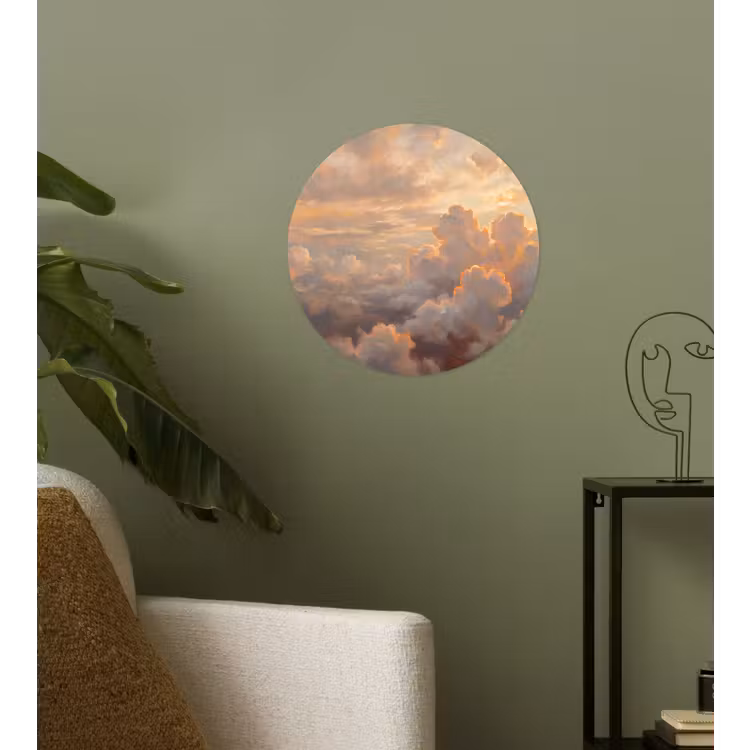 Wolken - Zonsondergang - Natuur - Abstract - Goud Wandcirkel behangsticker klein -sfeer2