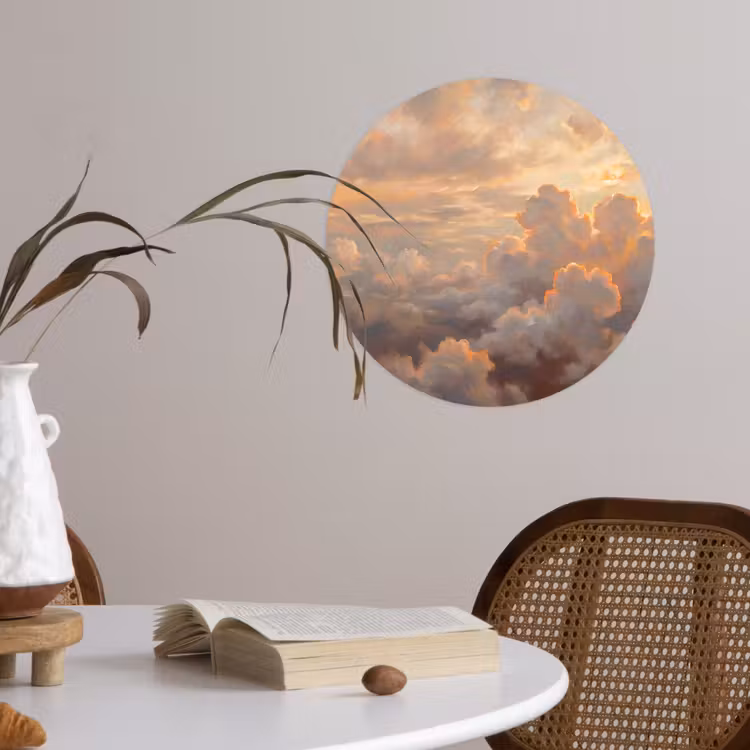 Wolken - Zonsondergang - Natuur - Abstract - Goud Wandcirkel behangsticker klein -sfeer3