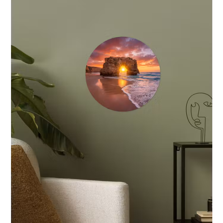 Kust - Rots - Zonsondergang - Zee - Natuur Wandcirkel behangsticker klein -sfeer2