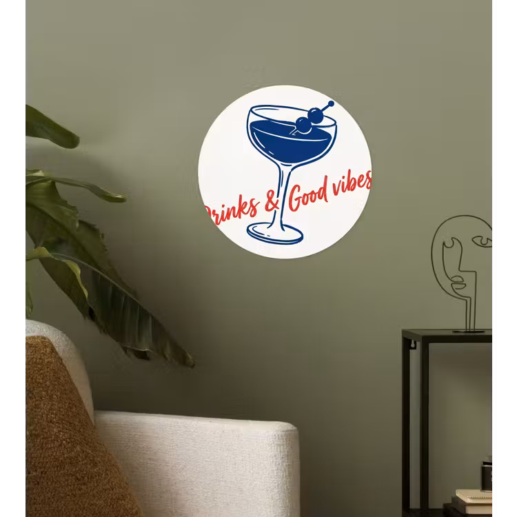 Cocktail - Glas - Illustratie - Blauw - Wit Wandcirkel behangsticker klein -sfeer2