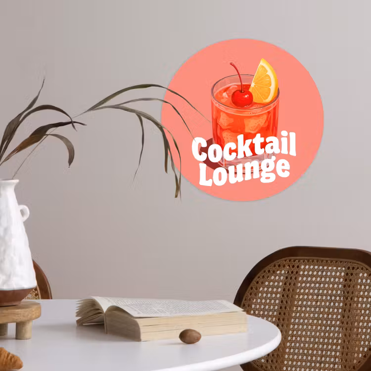 Cocktail Lounge - Glas - Koraal Wandcirkel behangsticker klein -sfeer3
