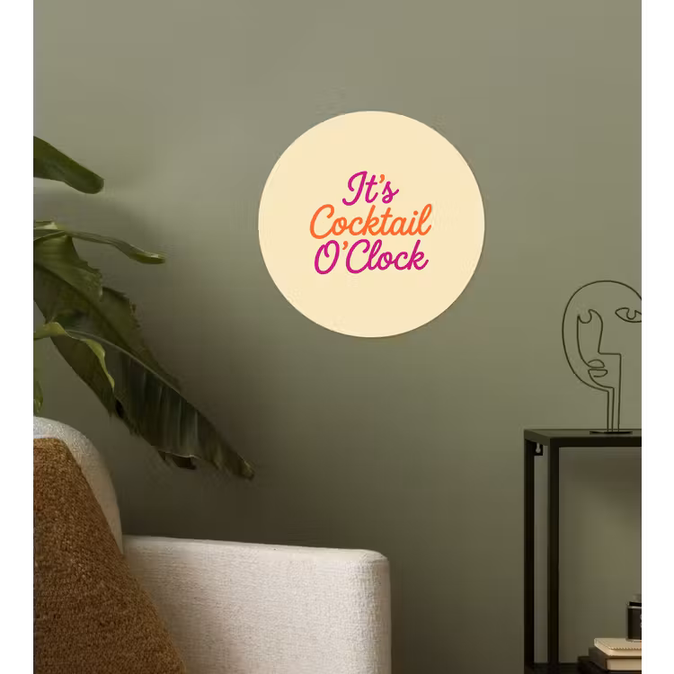 Cocktail O'Clock - Geel - Retro Wandcirkel behangsticker klein -sfeer2