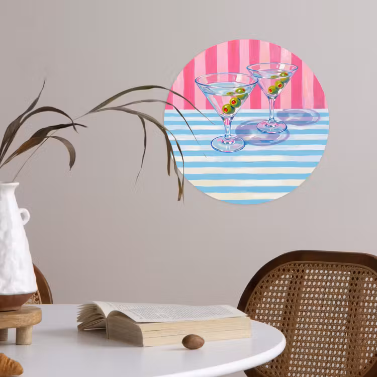 Cocktail - Olijven - Kunst - Modern - Roze Wandcirkel behangsticker klein -sfeer3
