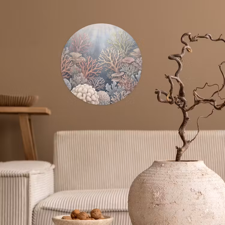 Koraal - Zeeleven - Onderwater - Illustratie - Natuur Wandcirkel behangsticker klein -sfeer1