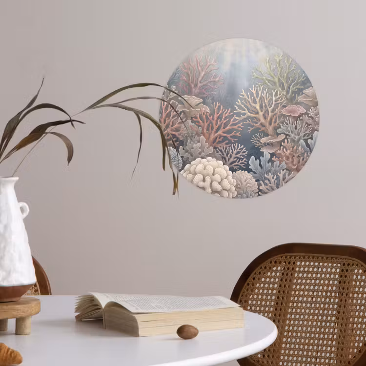 Koraal - Zeeleven - Onderwater - Illustratie - Natuur Wandcirkel behangsticker klein -sfeer3