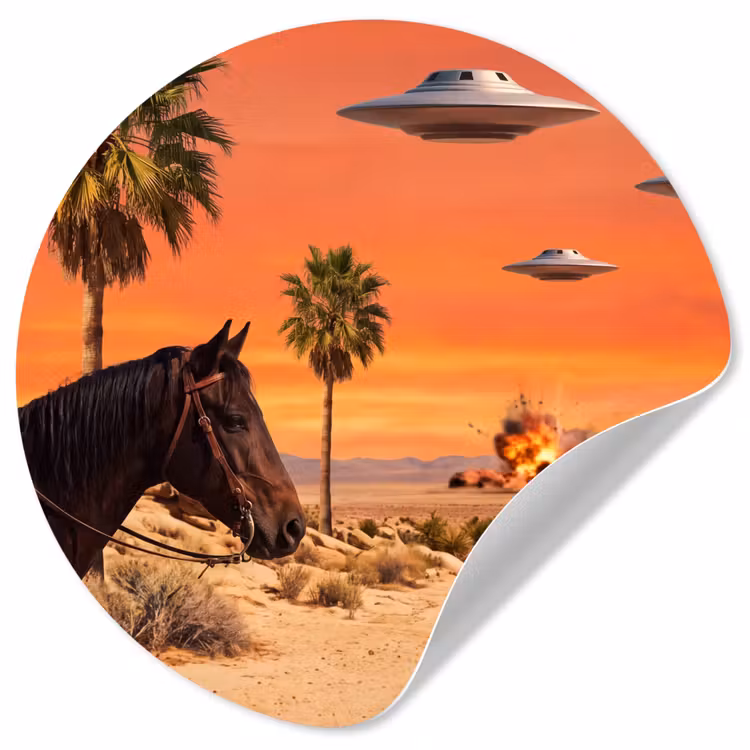 Wallpaper Circle - Cowboy - Horse - Desert - Cowboy - Paard - Woestijn Wandcirkel behangsticker klein