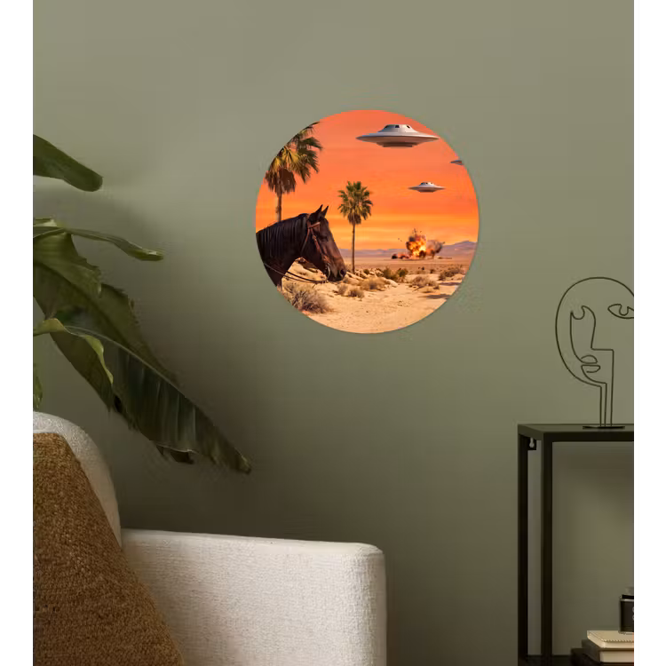 Wallpaper Circle - Cowboy - Horse - Desert - Cowboy - Paard - Woestijn Wandcirkel behangsticker klein