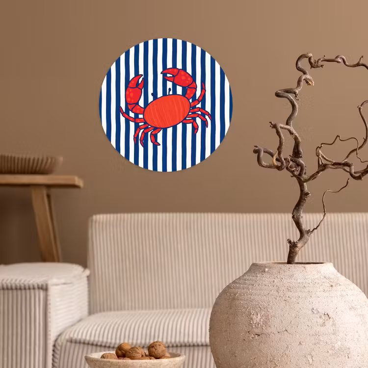 Krab - Strepen - Zeeleven - Illustratie - Rood Wandcirkel behangsticker klein -sfeer1