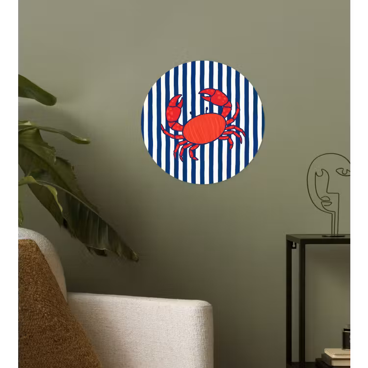 Krab - Strepen - Zeeleven - Illustratie - Rood Wandcirkel behangsticker klein -sfeer2