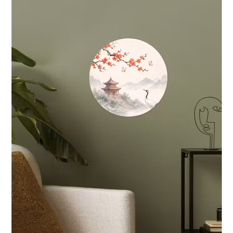 Kraanvogel - Azië - Klassiek Wandcirkel behangsticker klein -sfeer2
