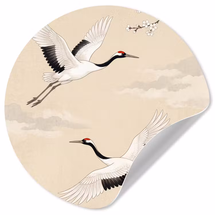 Kraanvogels - Bloesem - Beige Wandcirkel behangsticker klein -3d