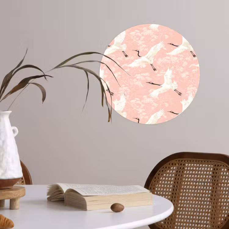 Kraanvogels - Bloesem - Roze Wandcirkel behangsticker klein 186 -sfeer3
