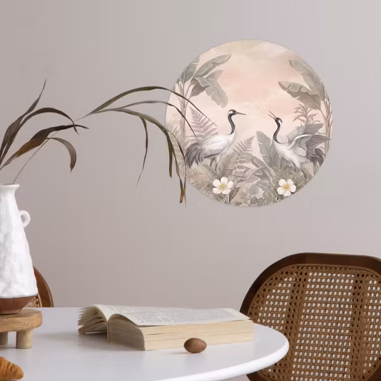 Kraanvogels - Natuur - Roze Wandcirkel behangsticker klein -sfeer3