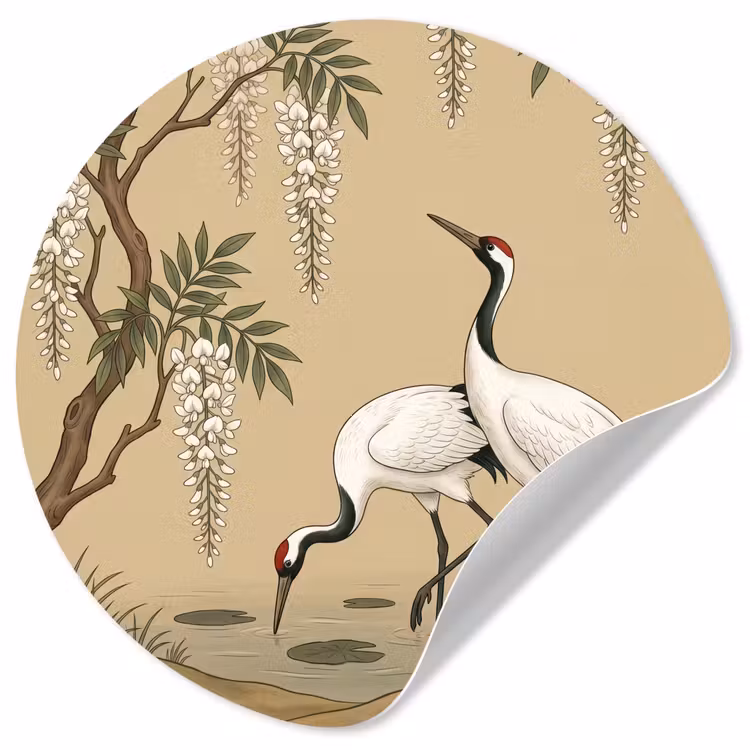 Kraanvogels - Water - Beige Wandcirkel behangsticker klein -3d