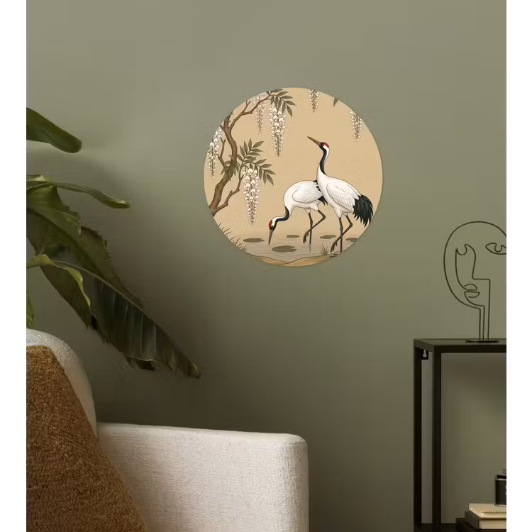 Kraanvogels - Water - Beige Wandcirkel behangsticker klein -sfeer2