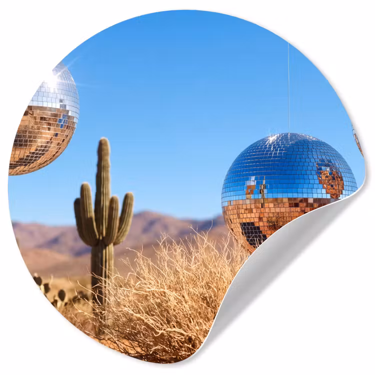 Wallpaper Circle - Desert - Mirror Ball - Art - Woestijn - Spiegelbal - Kunst Wandcirkel behangsticker klein