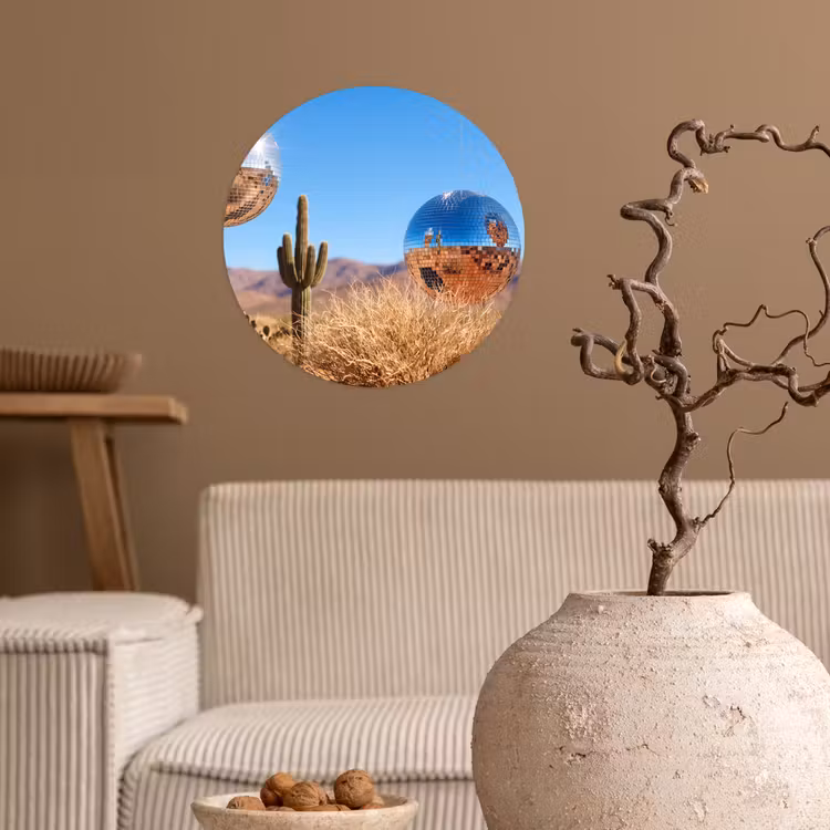 Wallpaper Circle - Desert - Mirror Ball - Art - Woestijn - Spiegelbal - Kunst Wandcirkel behangsticker klein