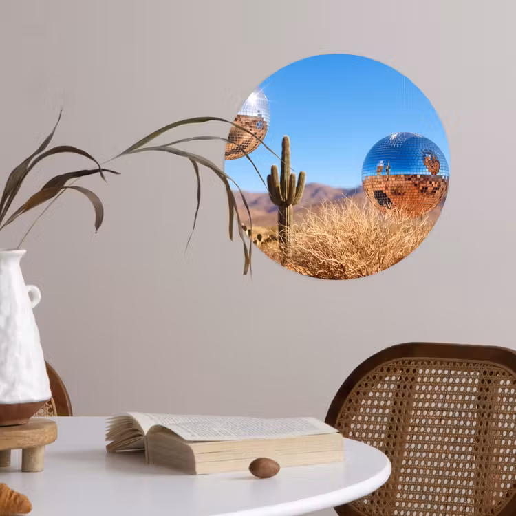 Wallpaper Circle - Desert - Mirror Ball - Art - Woestijn - Spiegelbal - Kunst Wandcirkel behangsticker klein