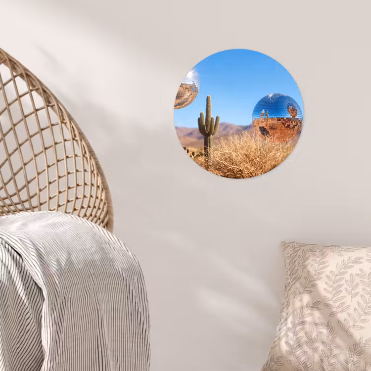 Wallpaper Circle - Desert - Mirror Ball - Art - Woestijn - Spiegelbal - Kunst Wandcirkel behangsticker klein