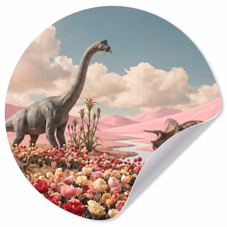 Wallpaper Circle - Dinosaur - Pink - Landscape - Dinosaurus - Roze - Landschap Wandcirkel behangsticker klein