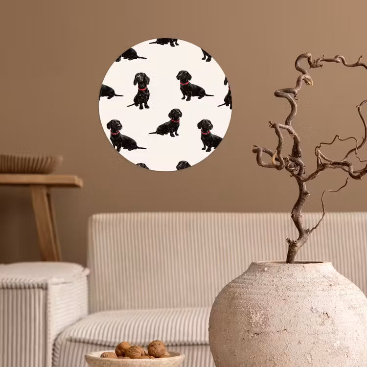 Hond - Patroon - Zwart Wandcirkel behangsticker klein 186 -sfeer1