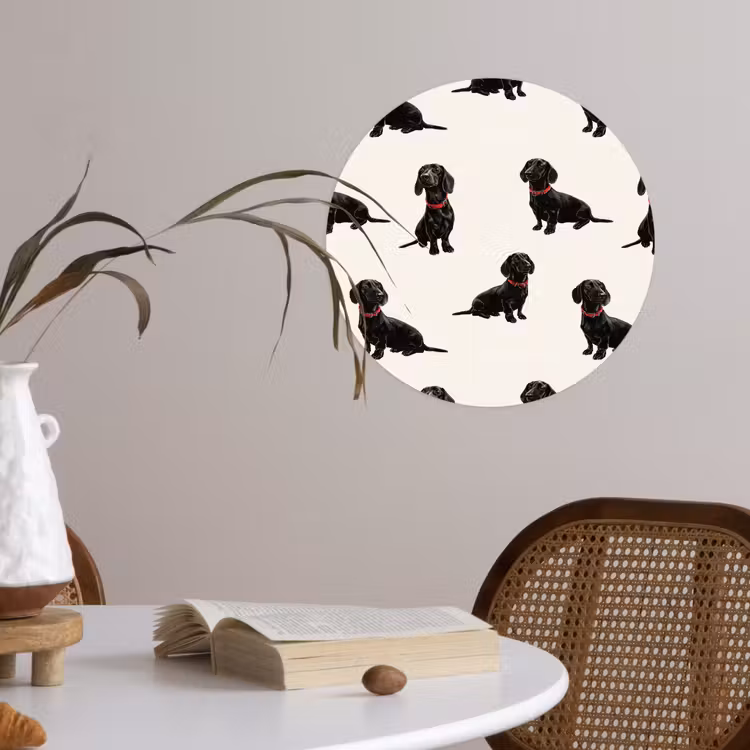 Hond - Patroon - Zwart Wandcirkel behangsticker klein 186 -sfeer3