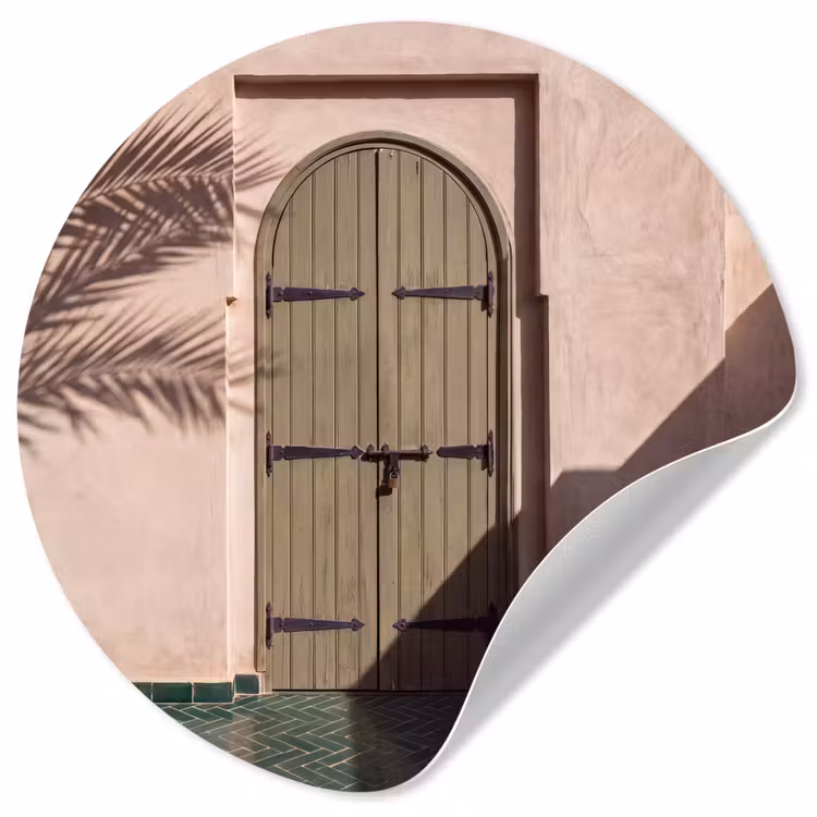 Deur - Hout - Architectuur - Groen - Rustiek Wandcirkel behangsticker klein -3d
