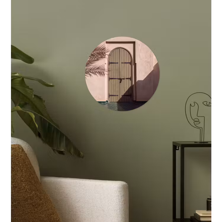 Deur - Hout - Architectuur - Groen - Rustiek Wandcirkel behangsticker klein -sfeer2