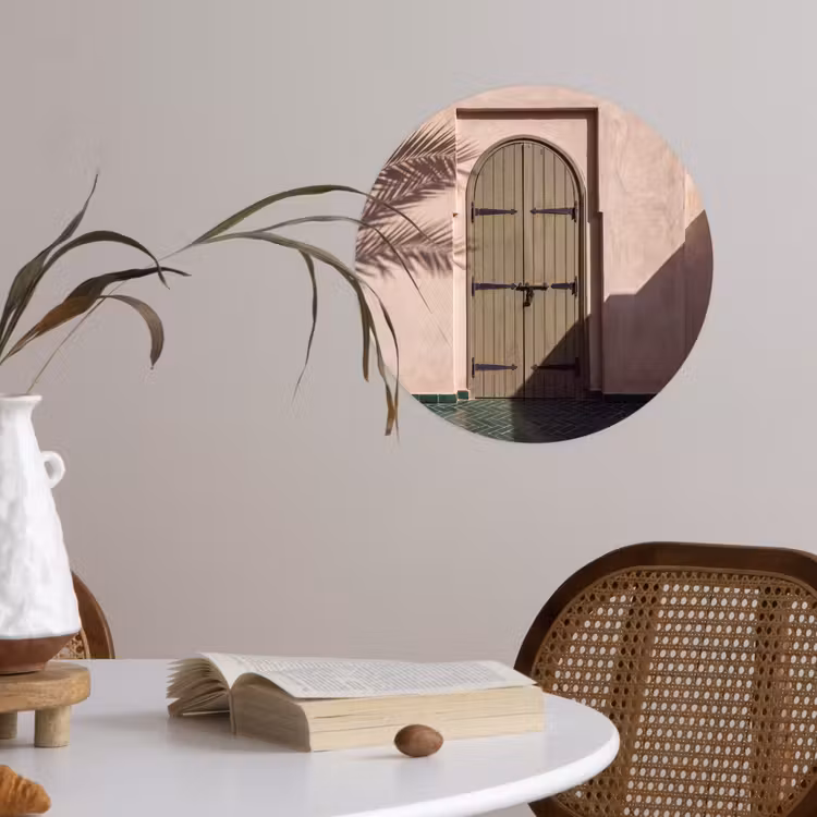 Deur - Hout - Architectuur - Groen - Rustiek Wandcirkel behangsticker klein -sfeer3