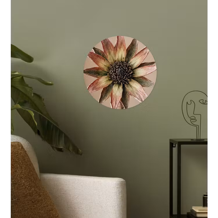 Droogbloem - Protea - Vintage - Beige - Rustiek Wandcirkel behangsticker klein -sfeer2