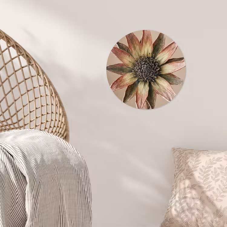 Droogbloem - Protea - Vintage - Beige - Rustiek Wandcirkel behangsticker klein -sfeer4