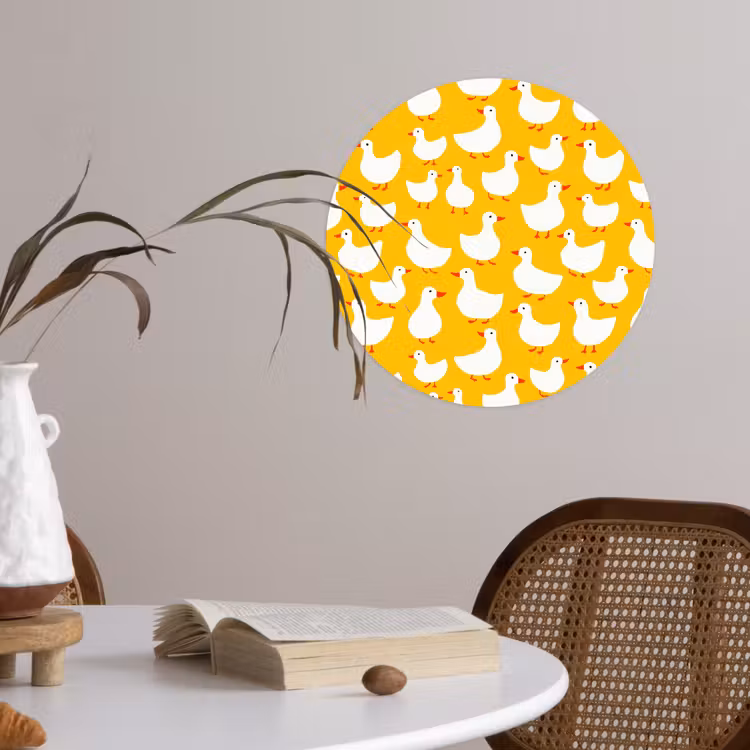 Eendjes - Patroon - Geel Wandcirkel behangsticker klein 186 -sfeer3