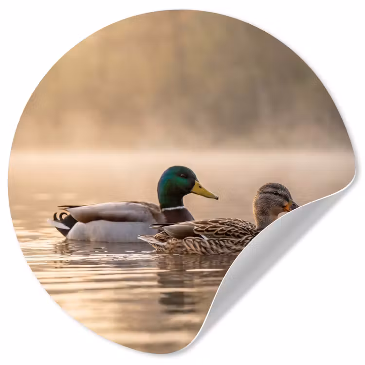 Eenden - Water - Mist - Natuur Wandcirkel behangsticker klein -3d