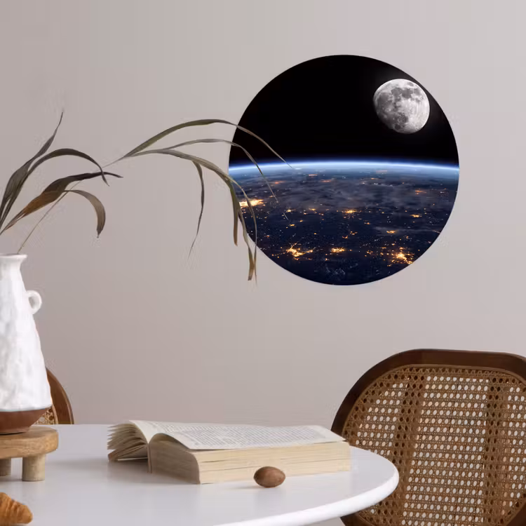 Wallpaper Circle - Earth - Night - Space - Aarde - Nacht - Ruimte Wandcirkel behangsticker klein