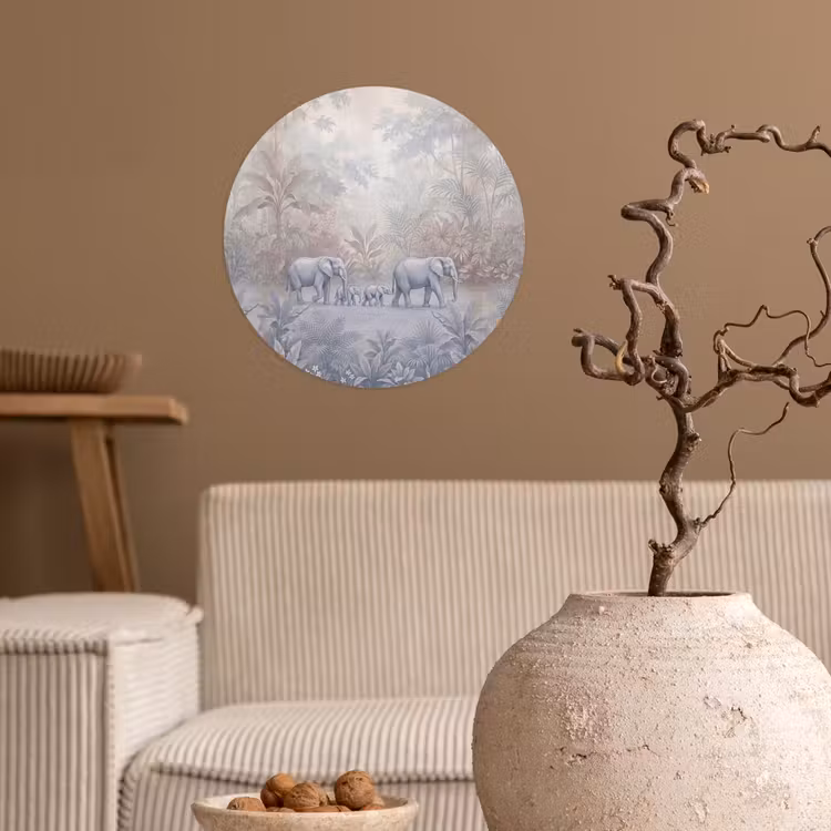 Olifant - Familie - Jungle - Illustratie - Grijs Wandcirkel behangsticker klein -sfeer1