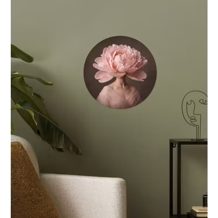 Gezicht - Roos - Roze Wandcirkel behangsticker klein -sfeer2