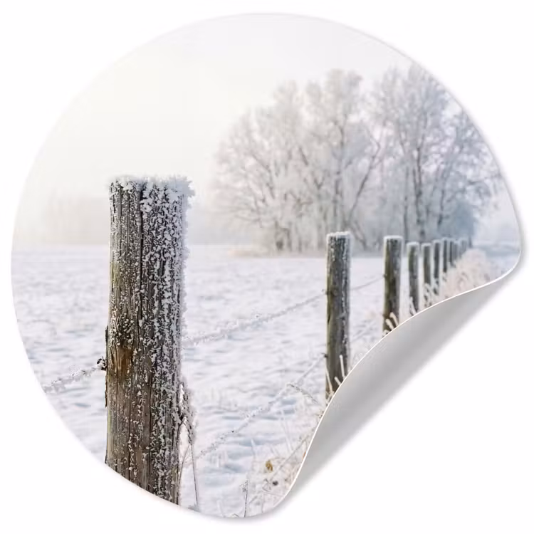 Hek - Sneeuw - Mist - Platteland - Nostalgisch Wandcirkel behangsticker klein -3d
