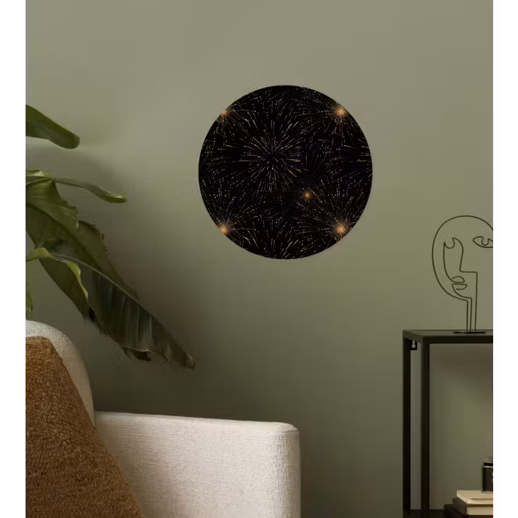 Vuurwerk - Patroon - Feestelijk - Goud - Zwart Wandcirkel behangsticker klein 186 -sfeer2
