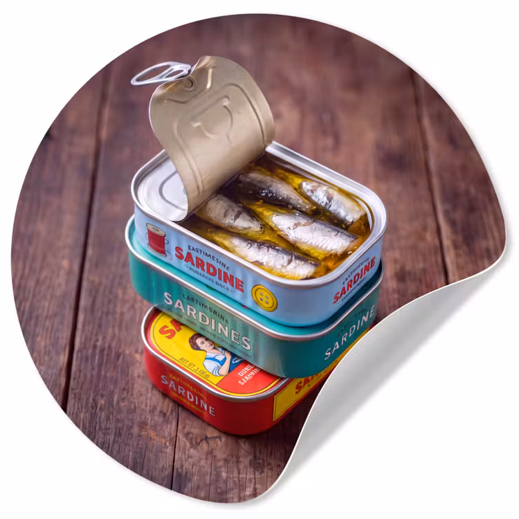 Wallpaper Circle - Fish - Cans - Kitchen - Vis - Blikjes - Keuken Wandcirkel behangsticker klein