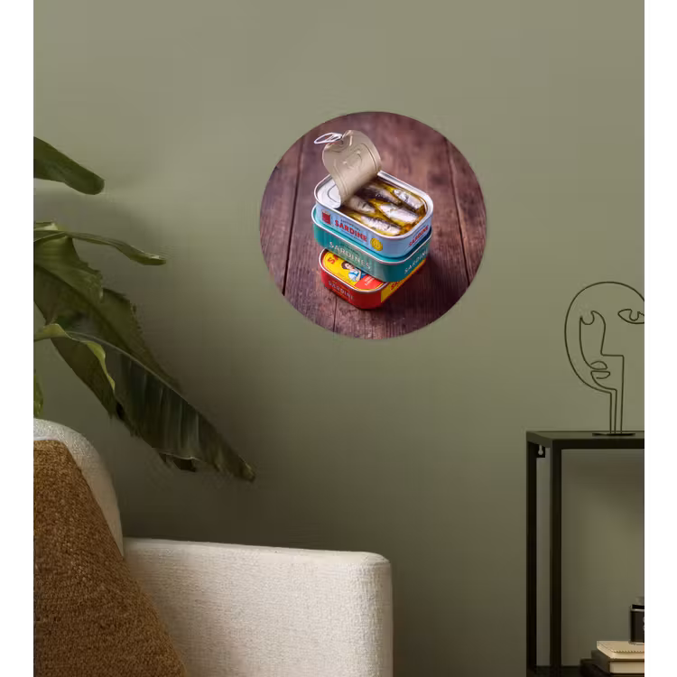 Wallpaper Circle - Fish - Cans - Kitchen - Vis - Blikjes - Keuken Wandcirkel behangsticker klein