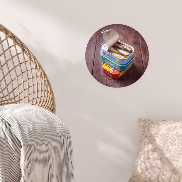 Wallpaper Circle - Fish - Cans - Kitchen - Vis - Blikjes - Keuken Wandcirkel behangsticker klein