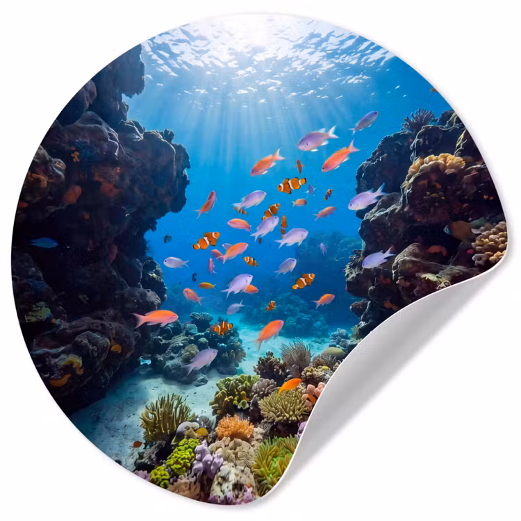 Vis - Koraalrif - Onderwater - Levendig - Blauw Wandcirkel behangsticker klein -3d