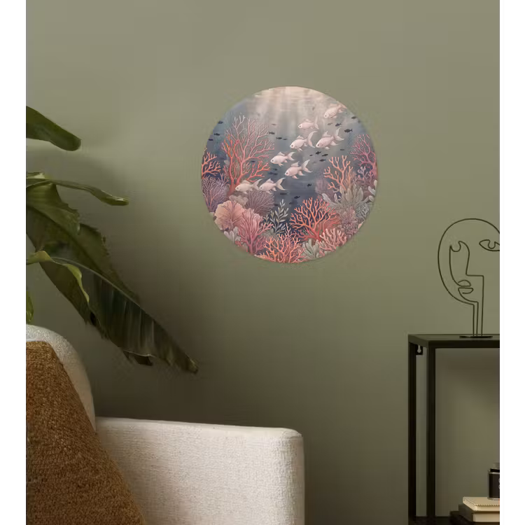 Vis - Koraal - Onderwater - Illustratie - Vintage Wandcirkel behangsticker klein -sfeer2