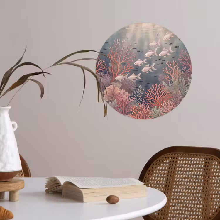 Vis - Koraal - Onderwater - Illustratie - Vintage Wandcirkel behangsticker klein -sfeer3