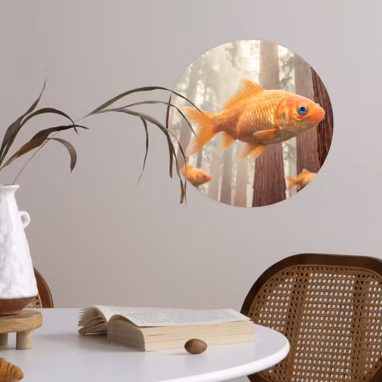 Wallpaper Circle - Fish - Forest - Fantasy - Vis - Bos - Fantasie Wandcirkel behangsticker klein
