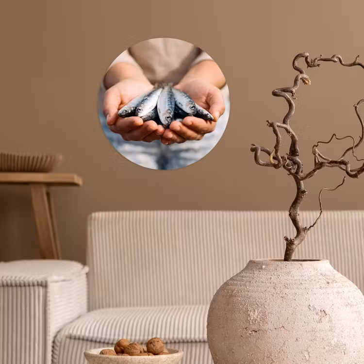 Wallpaper Circle - Fish - Hands - Nature - Vis - Handen - Natuur Wandcirkel behangsticker klein