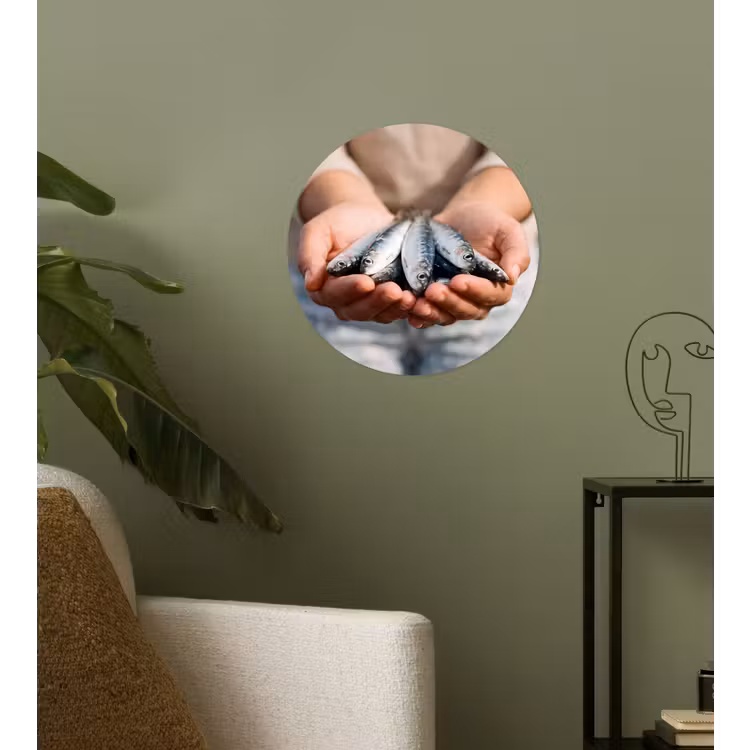 Wallpaper Circle - Fish - Hands - Nature - Vis - Handen - Natuur Wandcirkel behangsticker klein