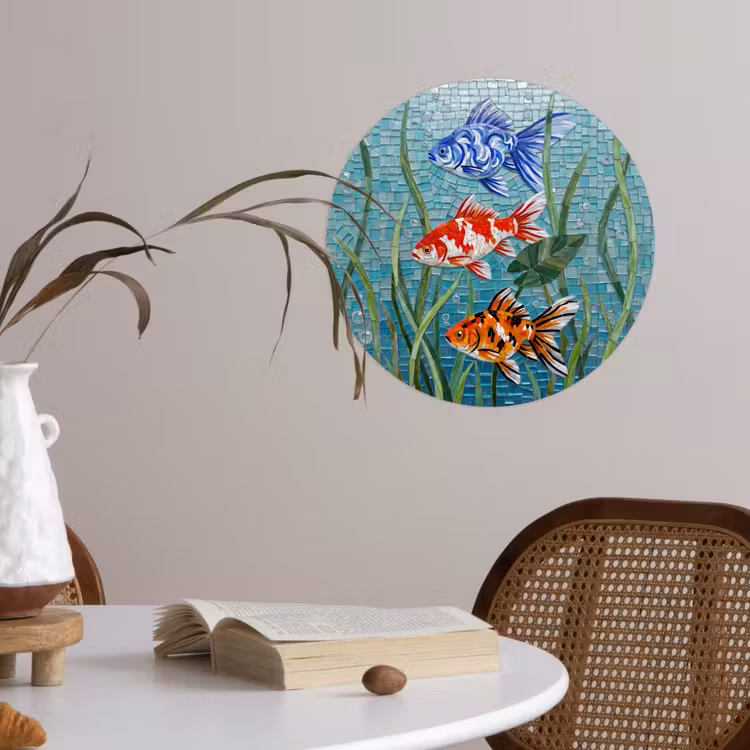 Vis - Mozaïek - Onderwater - Kleurrijk - Dieren Wandcirkel behangsticker klein -sfeer3