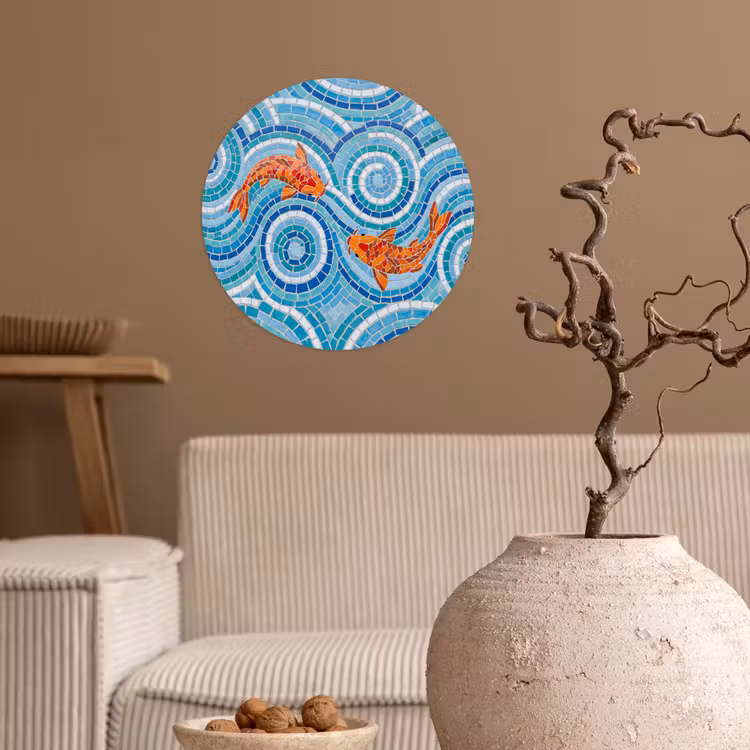 Vis - Mozaïek - Water - Decoratief - Blauw Wandcirkel behangsticker klein -sfeer1