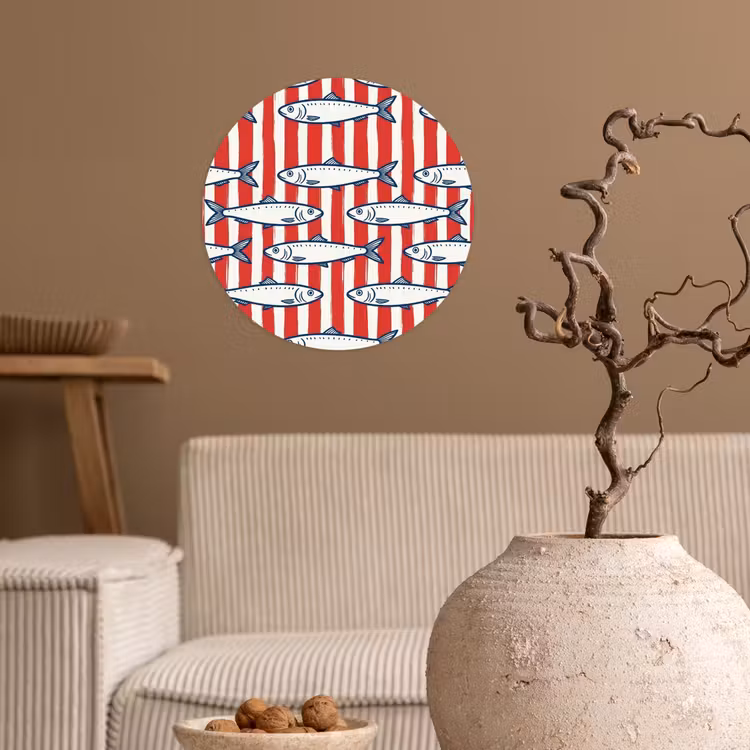 Vis - Patroon - Strepen - Illustratie - Rood Wandcirkel behangsticker klein -sfeer1